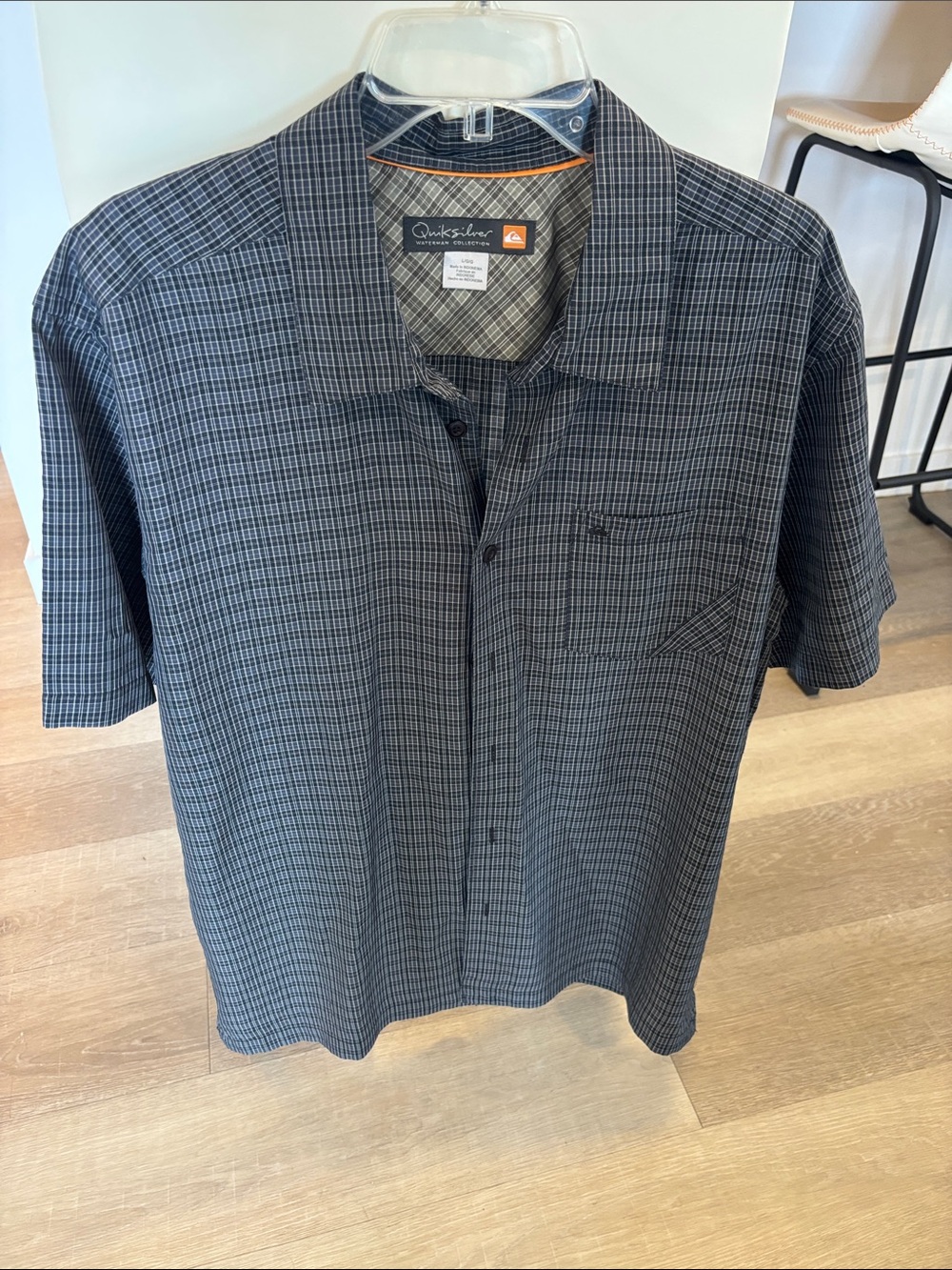 Quiksilver Men's Short-Sleeve Button-Down Shirt - Black and Gray Microcheck